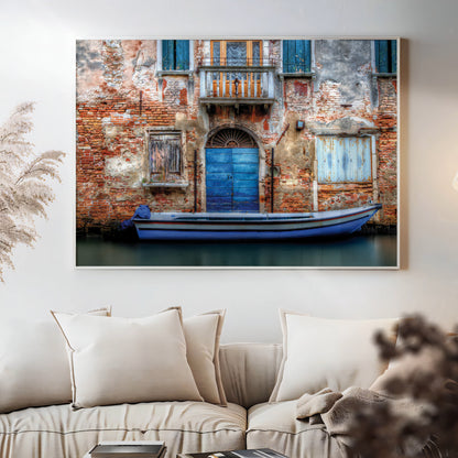 Venetian Blue Door and Weathered Wall Art – Rustic Italy Series
