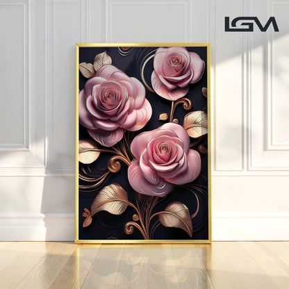 Elegant Light Pink Rose Metal Framed Wall Art – Luxury Floral Design