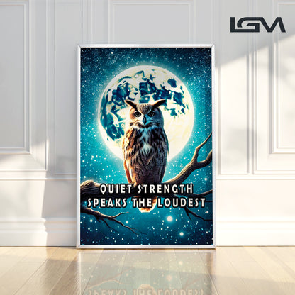 Quiet Strength – Owl Moonlight Motivational Wall Art