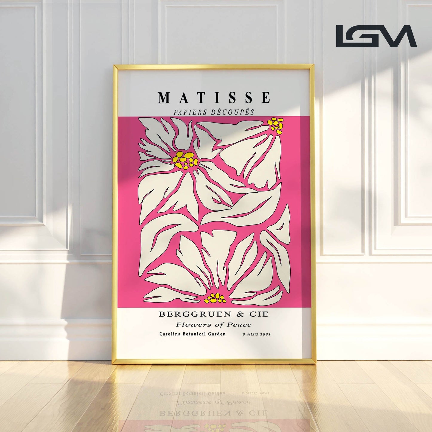 Golden Bloom- Modern Matisse Inspired Geometric Wall Art – Luxury Framed Glass Wall Decoration (Multiple Colors)