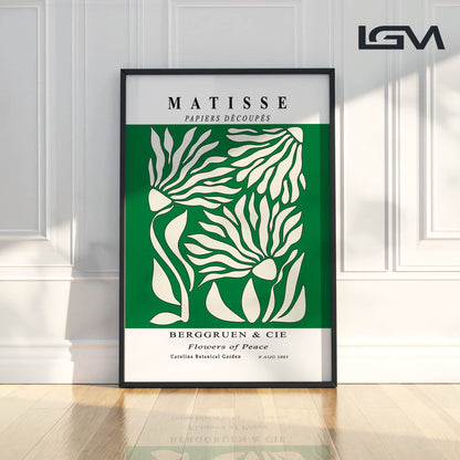 Flowers of Peace - Modern Matisse Inspired – Luxury Glass Framed Wall Art (Multiple Colors)
