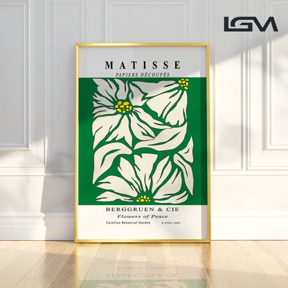 Golden Bloom- Modern Matisse Inspired Geometric Wall Art – Luxury Framed Glass Wall Decoration (Multiple Colors)