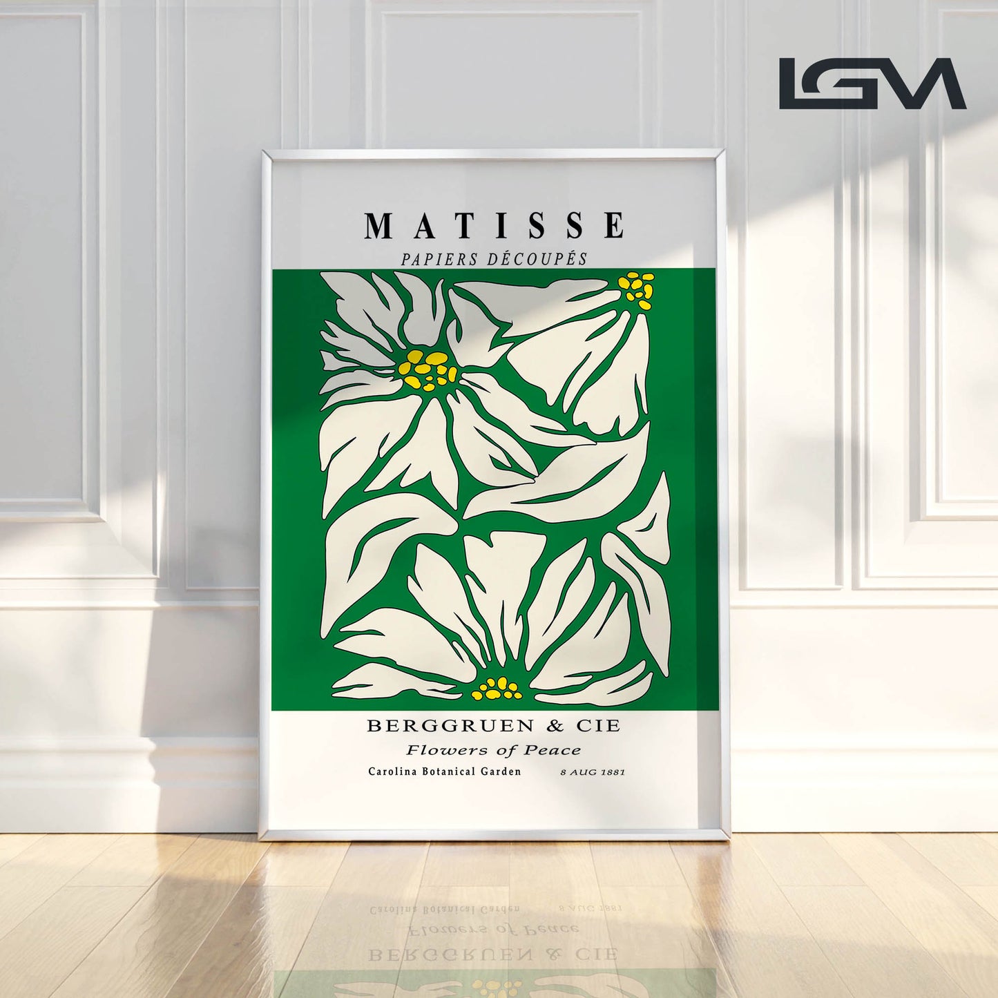 Golden Bloom- Modern Matisse Inspired Geometric Wall Art – Luxury Framed Glass Wall Decoration (Multiple Colors)