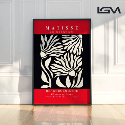 Flowers of Peace - Modern Matisse Inspired – Luxury Glass Framed Wall Art (Multiple Colors)