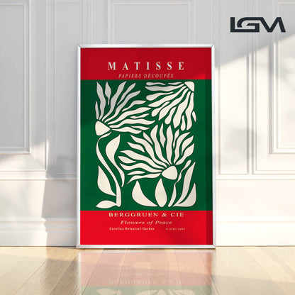 Flowers of Peace - Modern Matisse Inspired – Luxury Glass Framed Wall Art (Multiple Colors)