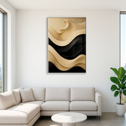 Cream and Black Wave Abstract – Minimalist Modern Wall Art