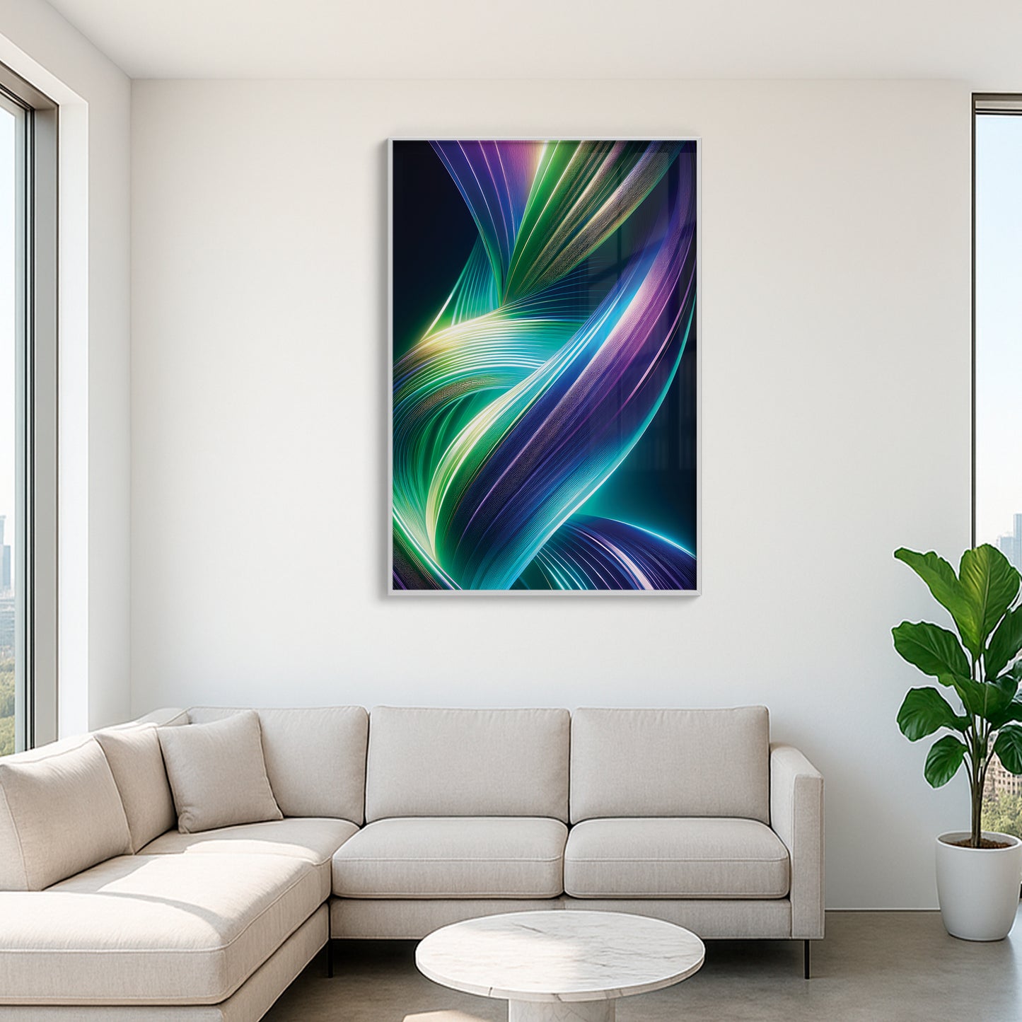 Radiant Ribbon Light Abstract Wall Art – Futuristic Modern Décor