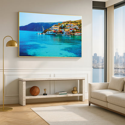 Assos Village Coastal View – Kefalonia Greece Wall Art, Seaside Homes and Turquoise Waters