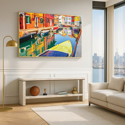 Burano Reflections – Colorful Italy Wall Art, Venice Canal Scene