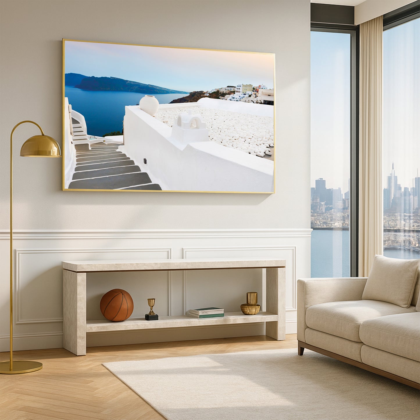 Santorini Cliffside Steps – Aegean Sea View Wall Art, Greek Island Architecture