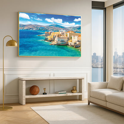 Syros Island Coastline – Greek Island Wall Art, Seaside Architecture Print