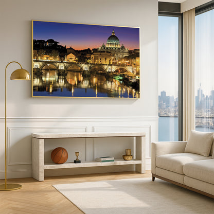 Vatican at Dusk – Rome Cityscape Wall Art, St. Peter's Basilica and Tiber River Reflections