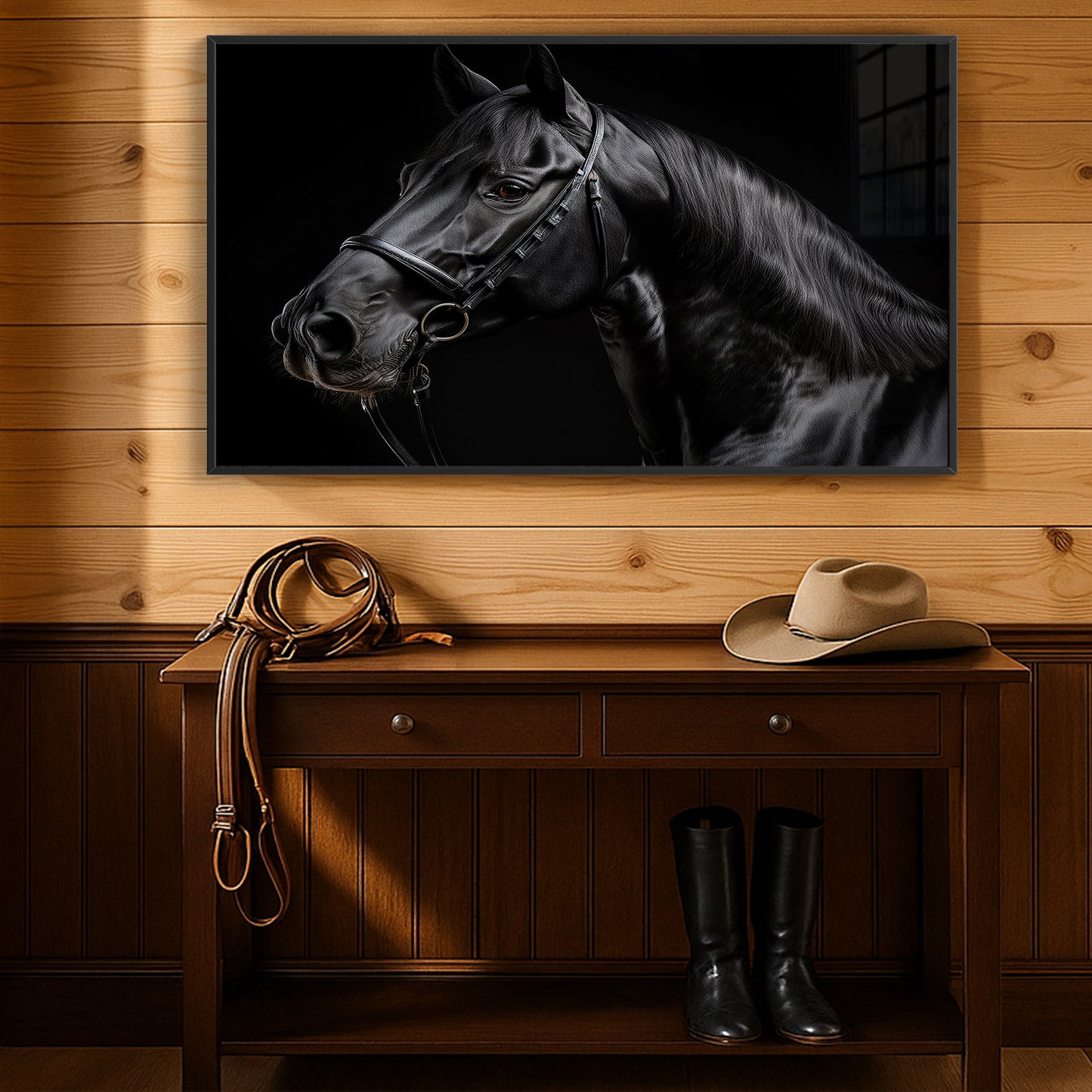 Midnight Elegance – Close-Up of Black Percheron Horse