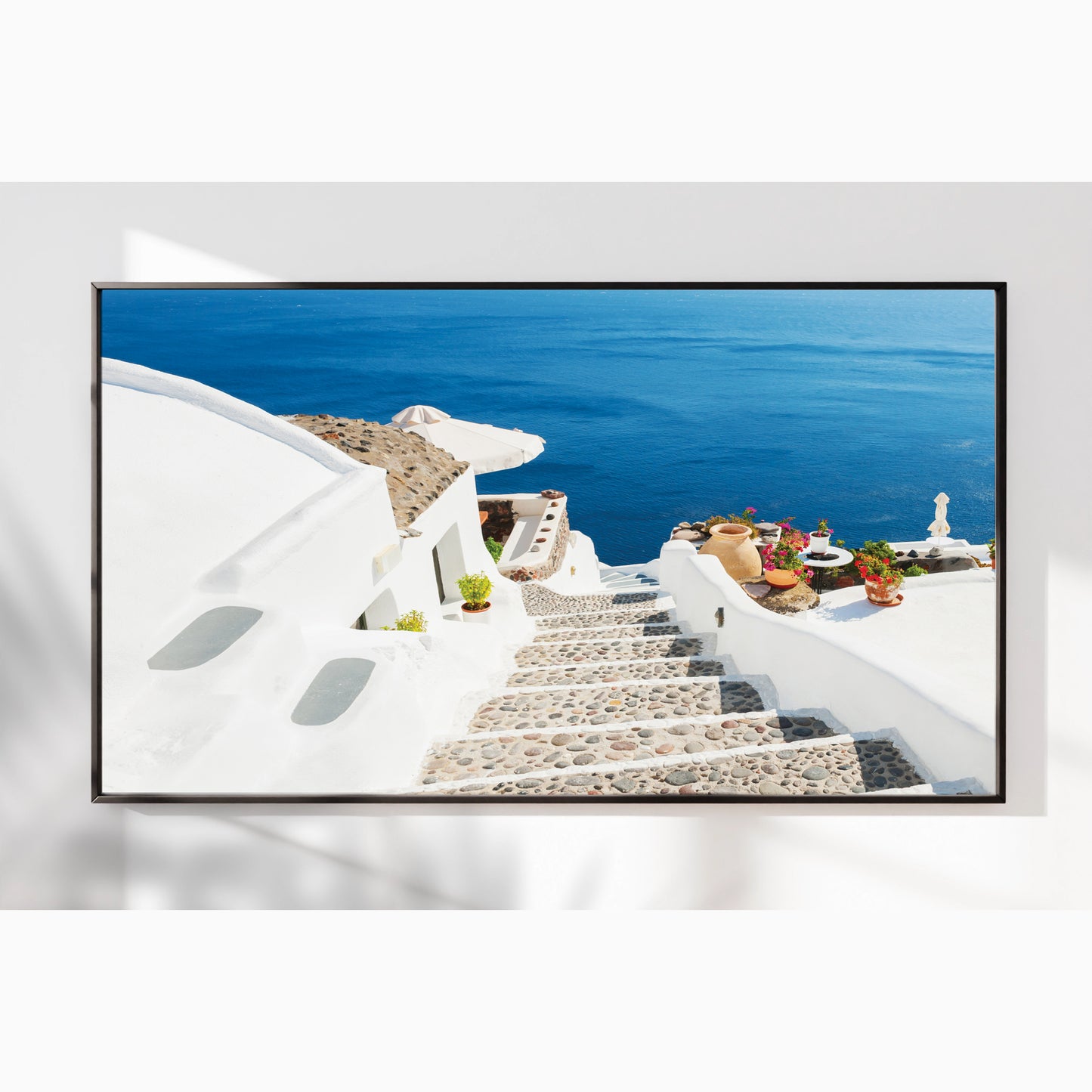 Santorini Cliffside Stairs – Greek Island Wall Art