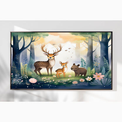 Woodland Deer Family – Gentle Forest Companions Nursery Wall Art