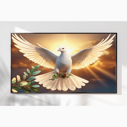 White Dove with Olive Branch – Symbol of Peace & Hope Wall Art