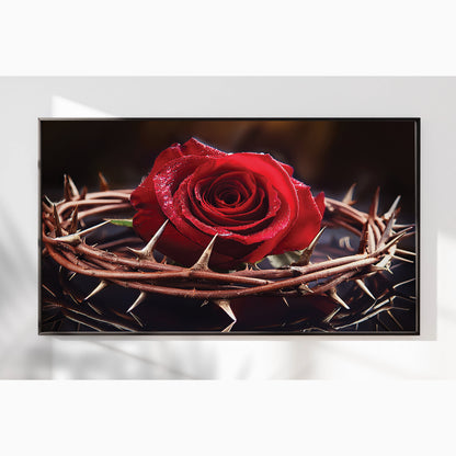 Rose with Crown of Thorns Wall Art – Christian Symbolism Décor