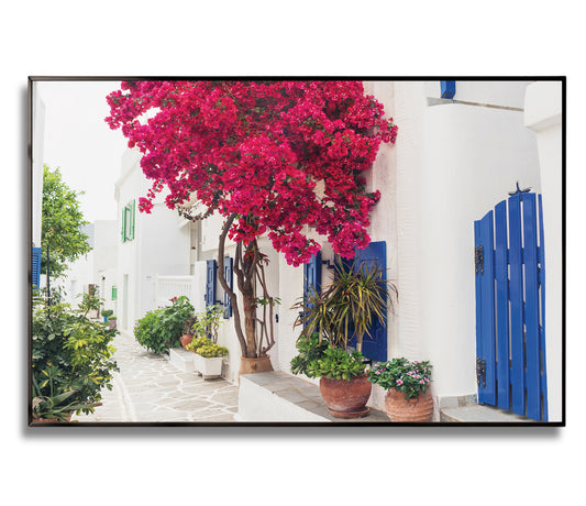 Cycladic Bloom – Bougainvillea Street Wall Art, Greek Island Floral Escape