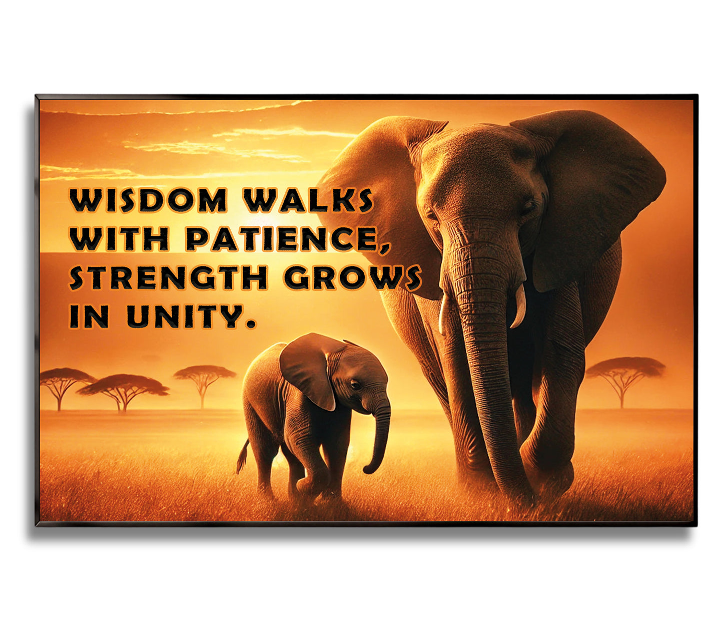Elephants at Sunset – Wisdom & Unity Motivational Wall Art