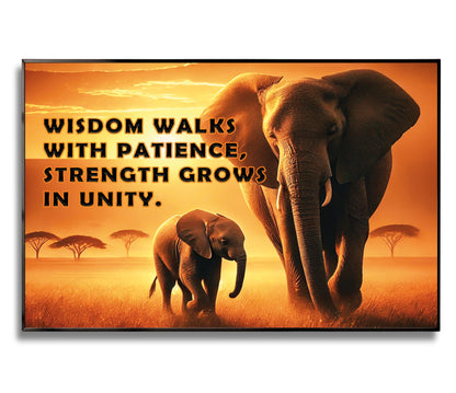 Elephants at Sunset – Wisdom & Unity Motivational Wall Art