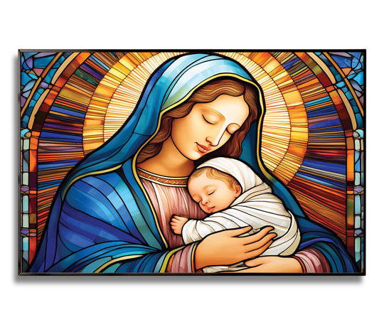 Virgin Mary and Baby Jesus Wall Art – Stained Glass Christian Décor
