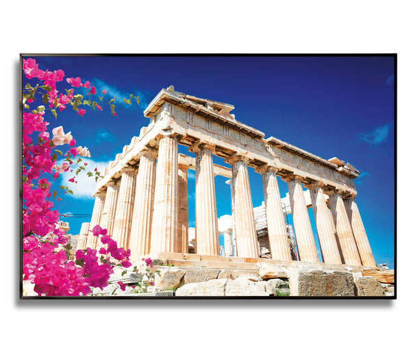 Parthenon with Bougainvillea – Greek Heritage Print, Vibrant Travel Decor