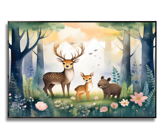 Woodland Deer Family – Gentle Forest Companions Nursery Wall Art