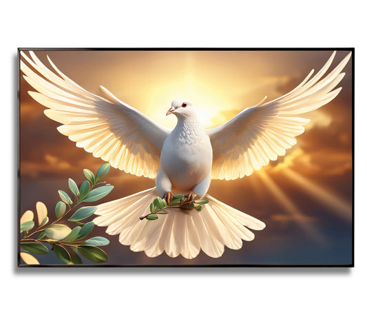 White Dove with Olive Branch – Symbol of Peace & Hope Wall Art