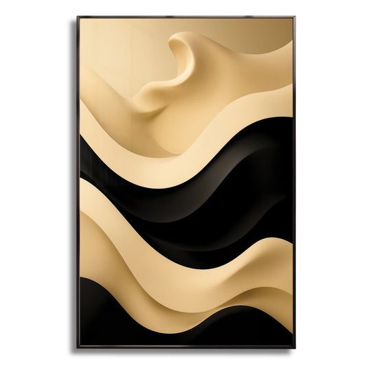 Cream and Black Wave Abstract – Minimalist Modern Wall Art
