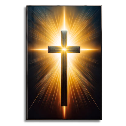 Radiant Cross Wall Art – Golden Light Christian Décor