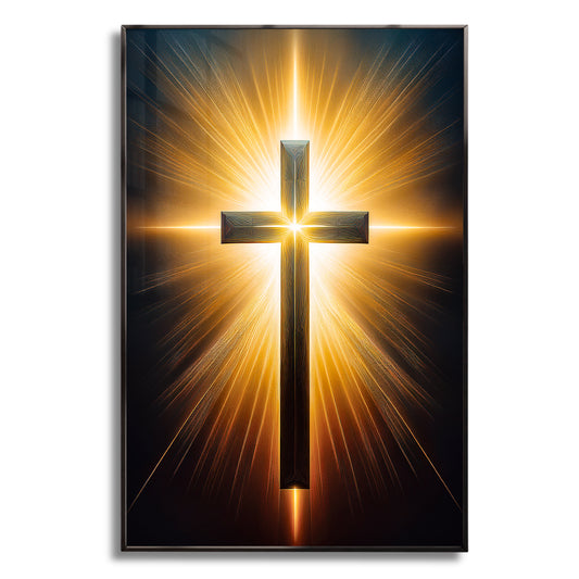 Radiant Cross Wall Art – Golden Light Christian Décor