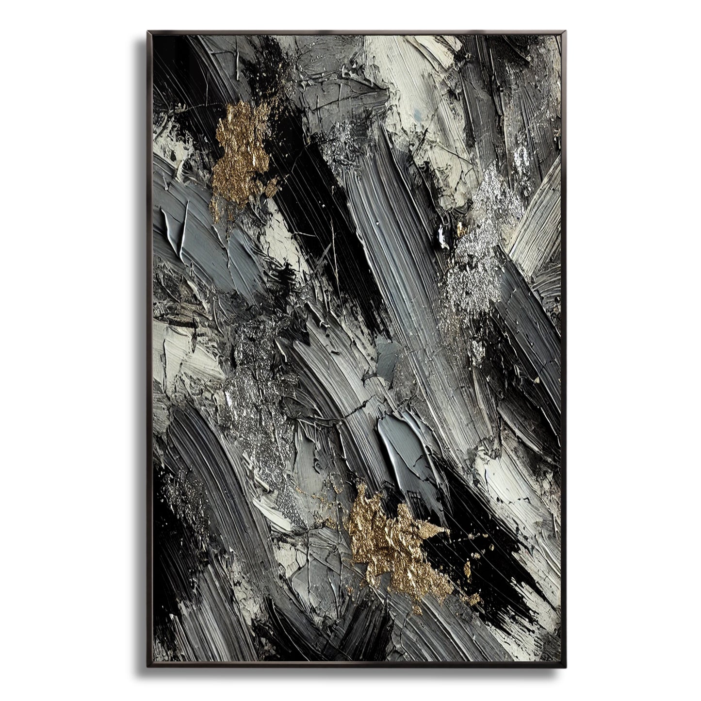 Monochrome Elegance with Metallic Highlights – Abstract Wall Art