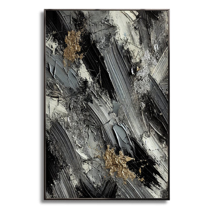 Monochrome Elegance with Metallic Highlights – Abstract Wall Art