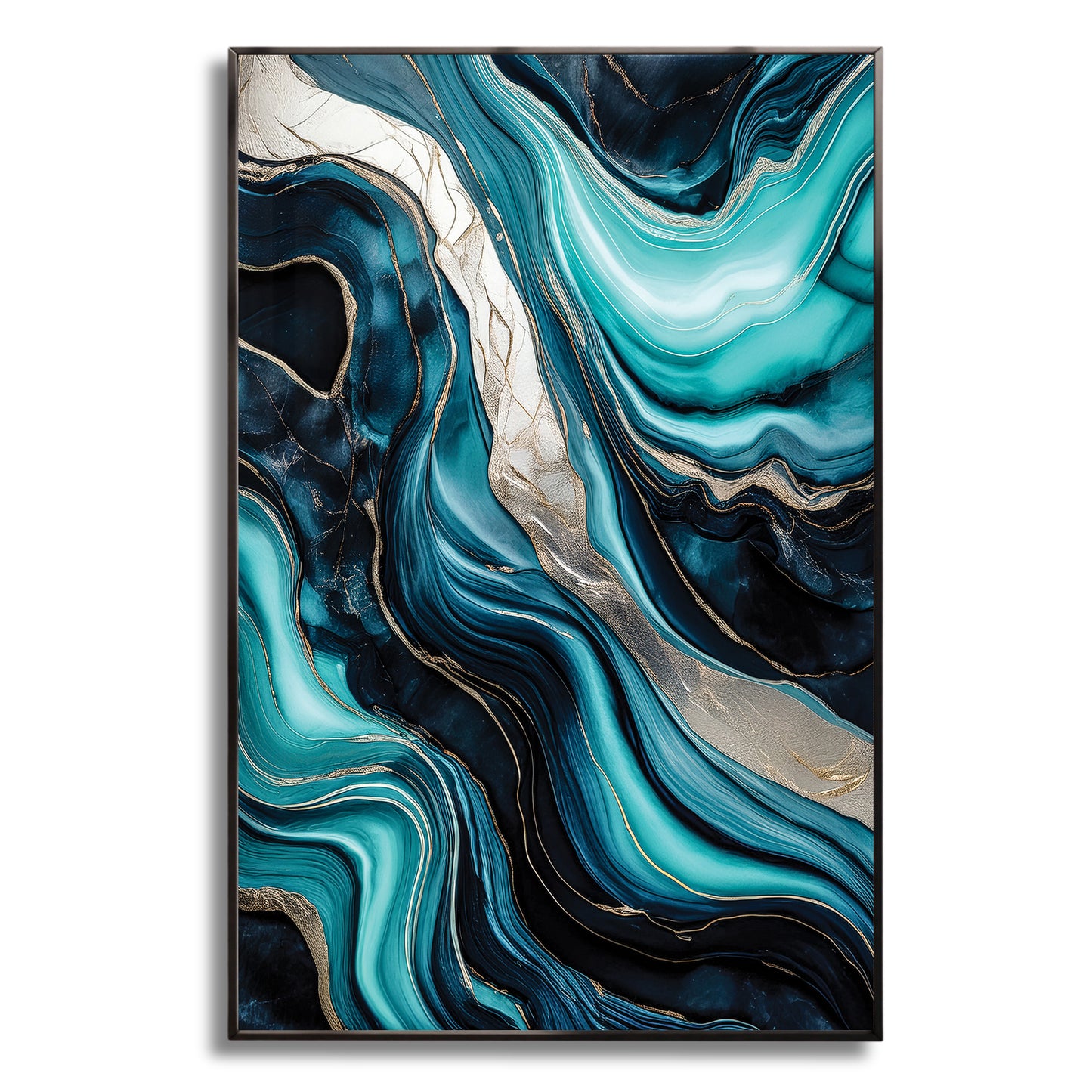 Turquoise & Gold Marble Flow – Abstract Luxury Wall Art