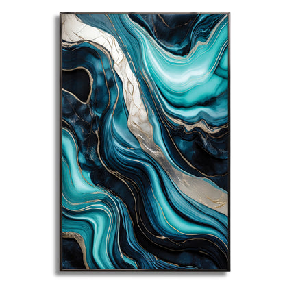 Turquoise & Gold Marble Flow – Abstract Luxury Wall Art