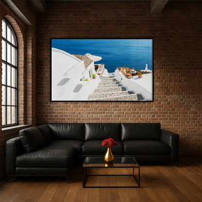 Santorini Cliffside Stairs – Greek Island Wall Art