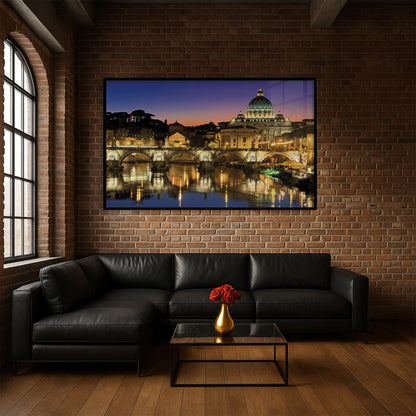 Vatican at Dusk – Rome Cityscape Wall Art, St. Peter's Basilica and Tiber River Reflections