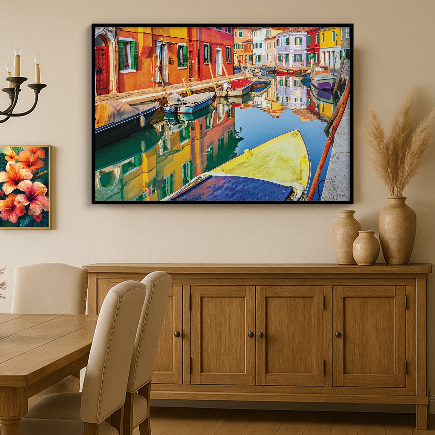 Burano Reflections – Colorful Italy Wall Art, Venice Canal Scene