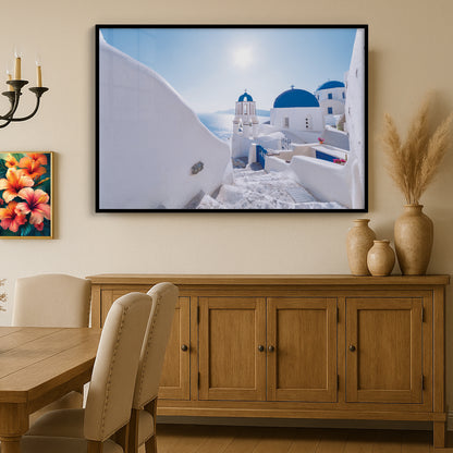 Oia Vista – Santorini Bell Tower Wall Art, Iconic Greek Architecture at Sunrise
