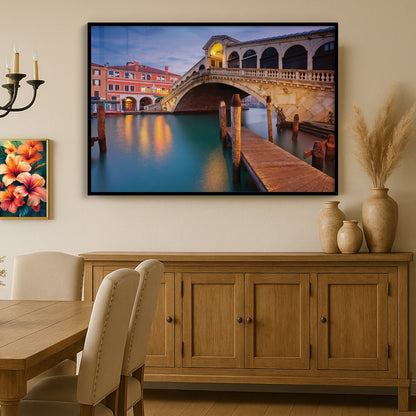 Rialto Bridge by Night – Venetian Reflections Wall Art, Italy Fine Art Photography