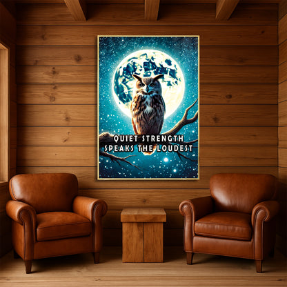Quiet Strength – Owl Moonlight Motivational Wall Art