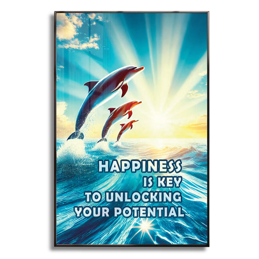 Happiness Unleashed – Dolphin Sunrise Inspirational Wall Art