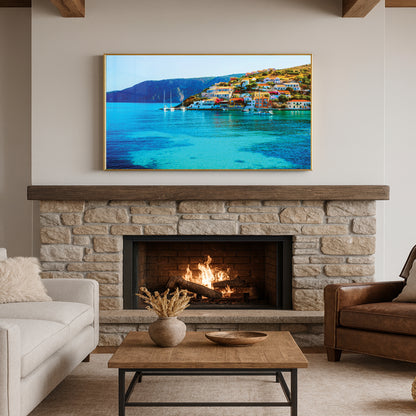 Assos Village Coastal View – Kefalonia Greece Wall Art, Seaside Homes and Turquoise Waters