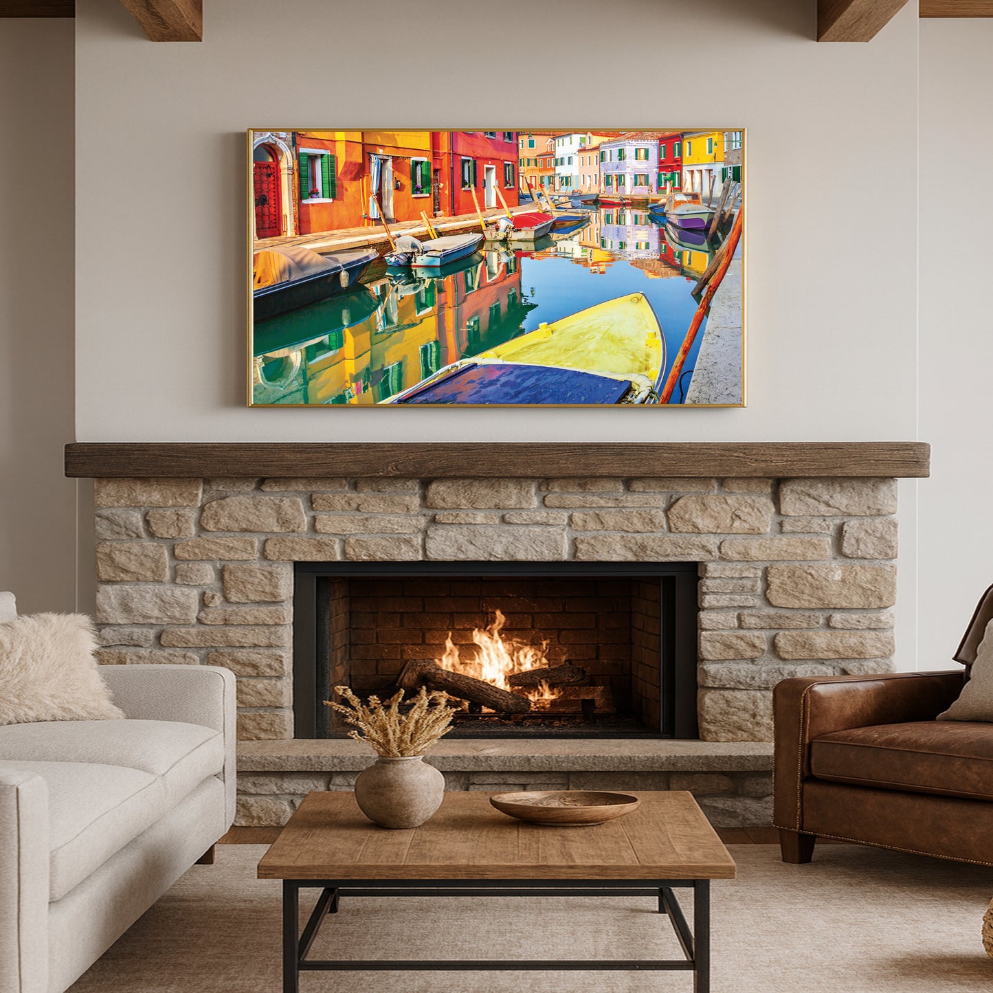 Burano Reflections – Colorful Italy Wall Art, Venice Canal Scene