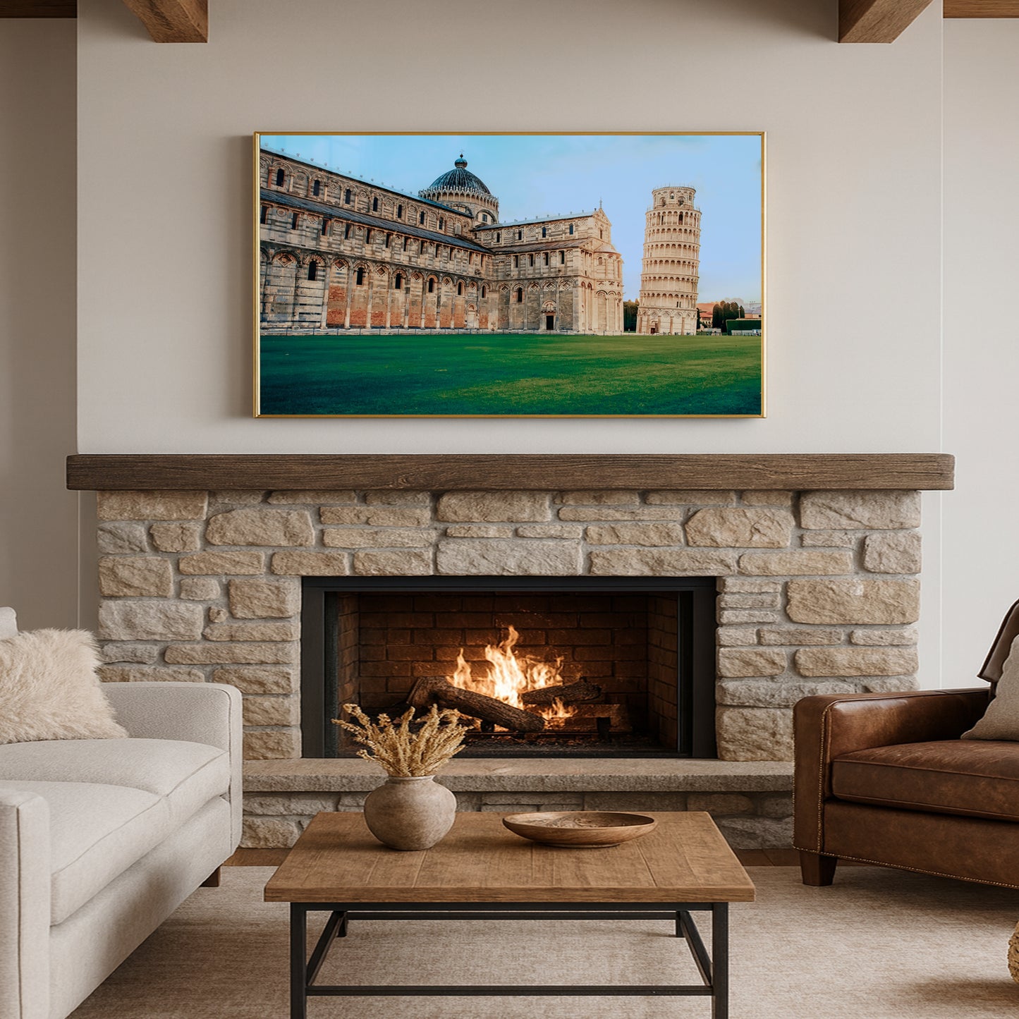 Leaning Tower of Pisa at Sunset – Iconic Italian Landmark | High-Gloss Glass Print