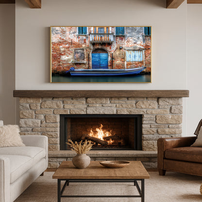 Venetian Blue Door and Weathered Wall Art – Rustic Italy Series