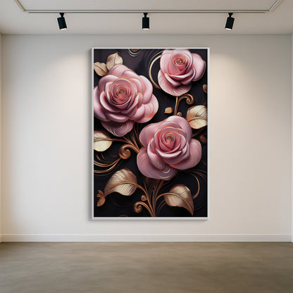 Elegant Light Pink Rose Metal Framed Wall Art – Luxury Floral Design