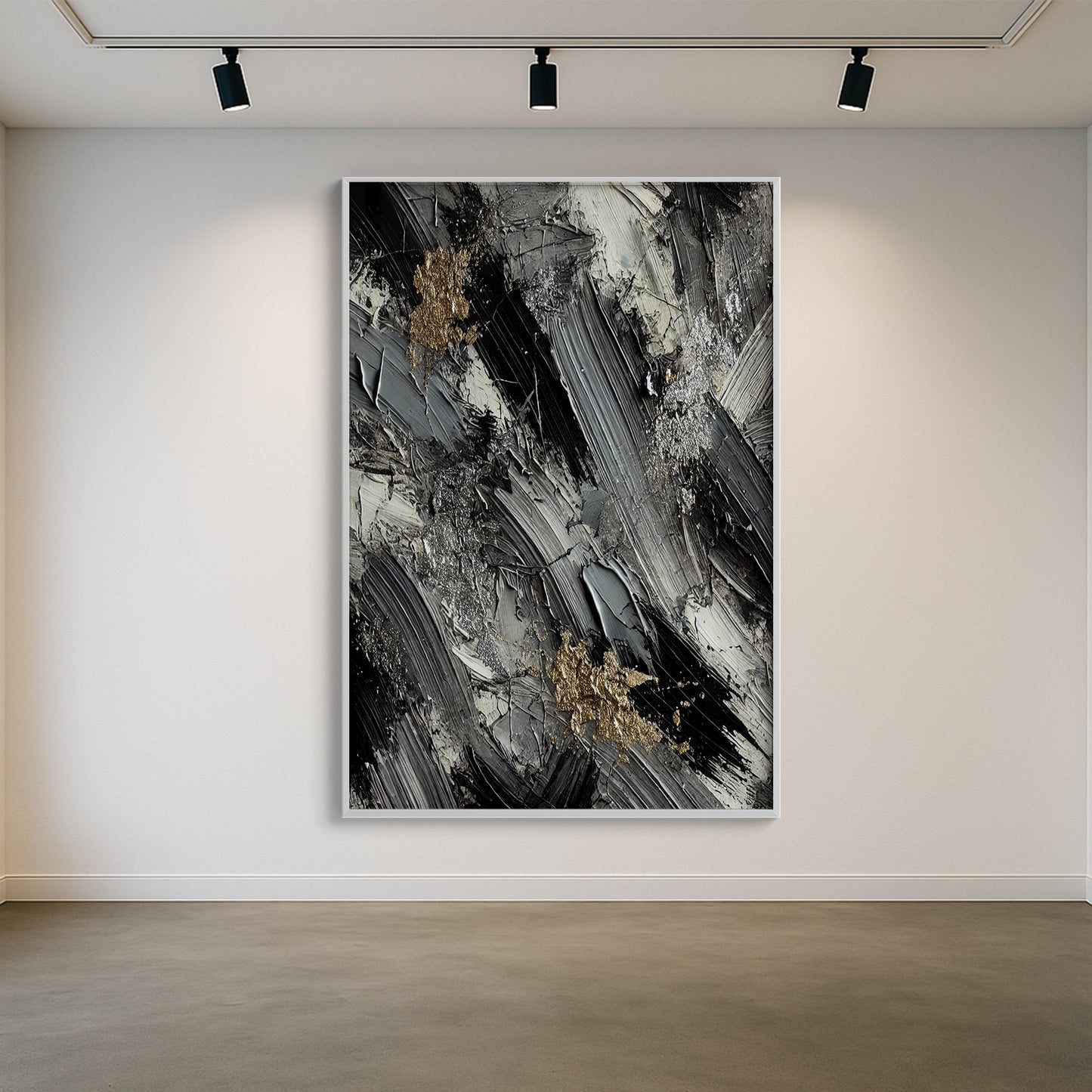 Monochrome Elegance with Metallic Highlights – Abstract Wall Art