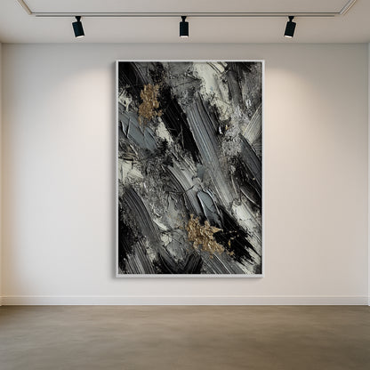Monochrome Elegance with Metallic Highlights – Abstract Wall Art