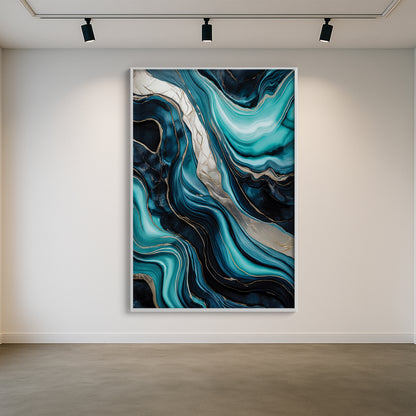 Turquoise & Gold Marble Flow – Abstract Luxury Wall Art